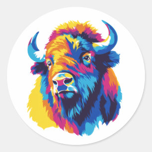 Sticker Rond Illustration de portrait de bison Peinture à l'aqu