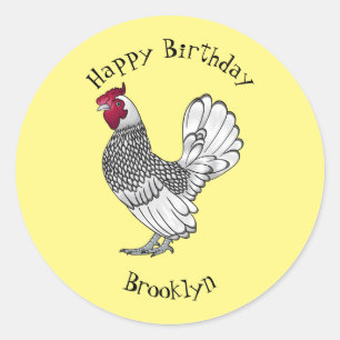 Sticker Rond Illustration de poulet Sebright