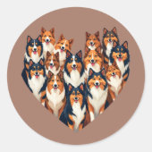 Sticker Rond Illustration de Sheltie Heart Shetland Sheepdog (Devant)