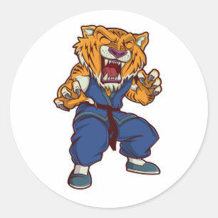 Sticker Rond illustration de tiger kungfu dessinée à la main