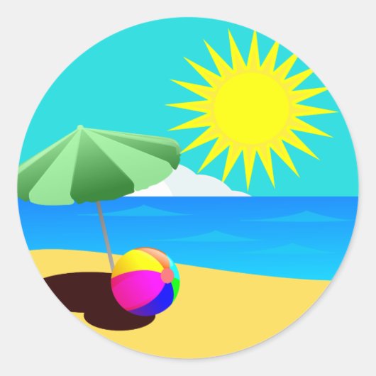 Sticker Rond Illustration de vacances à la plage (Devant)