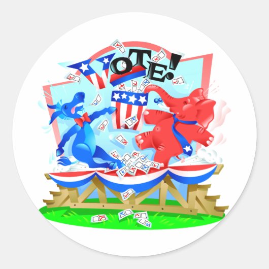 Sticker Rond Illustration de vote d'éléphant et d'âne (Devant)