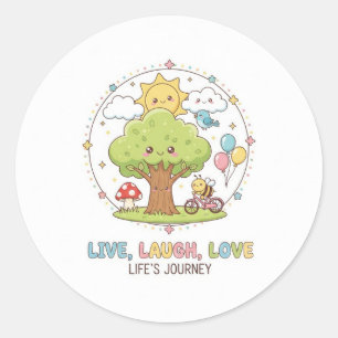 Sticker Rond Illustration de voyage dans la nature - Vivre Rire