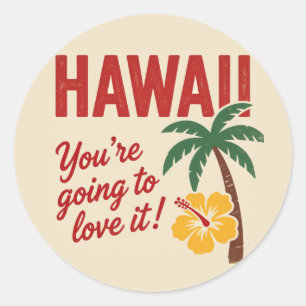 Sticker Rond Illustration de voyage des îles hawaïennes rétro v