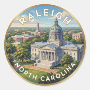 Sticker Rond Illustration de voyage du Capitole de Raleigh Caro