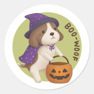 Sticker Rond Illustration d'Halloween : Boo-Woof (Beagle)