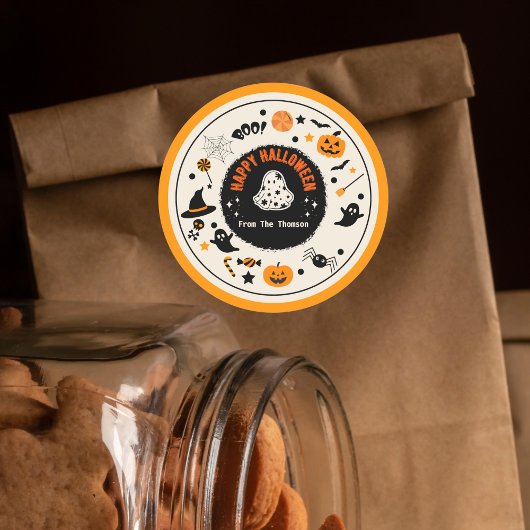 Sticker Rond Illustration d'Halloween Orange Playful Vibrant