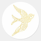 Sticker Rond Illustration d'oiseau hirondelle doré Faux Rustiqu (Devant)