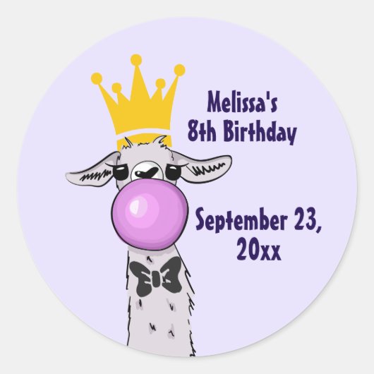 Sticker Rond Illustration drôle de lama soufflant une bulle ros (Devant)