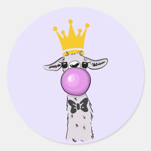 Sticker Rond Illustration drôle de lama soufflant une bulle ros (Devant)