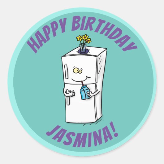 Sticker Rond Illustration drôle de réfrigérateur (Devant)