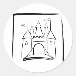 Sticker Rond Illustration du château avec Drawbridge