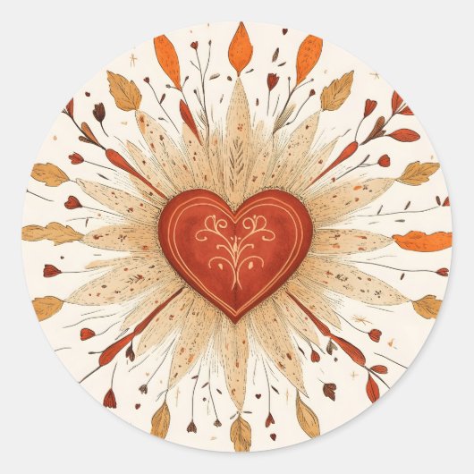 Sticker Rond Illustration du coeur du Boho (Devant)