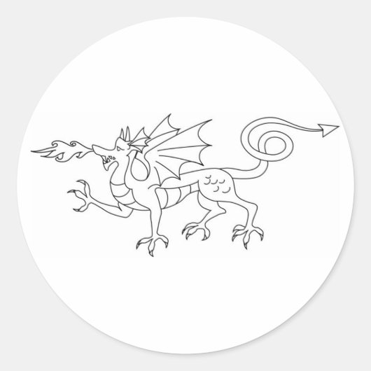 Sticker Rond Illustration du dragon à respiration par le feu (Devant)