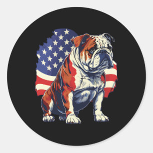 Sticker Rond Illustration Du Drapeau Bulldog With Us Stars And