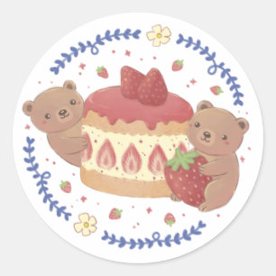 Sticker Rond Illustration du gâteau aux nounours et aux fraises