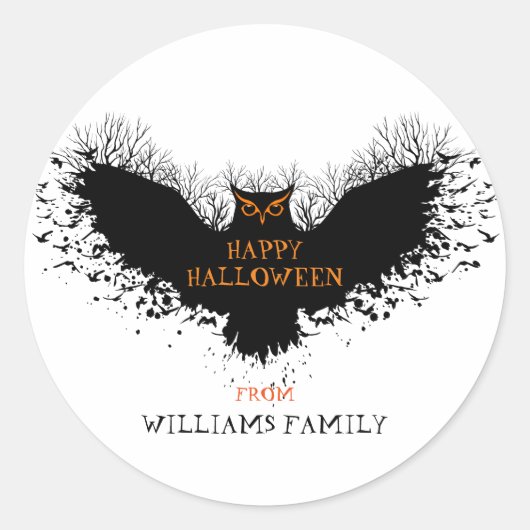 Sticker Rond Illustration du hibou d'Halloween noir (Devant)