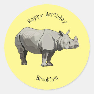 Sticker Rond Illustration du rhinocéros de Javan