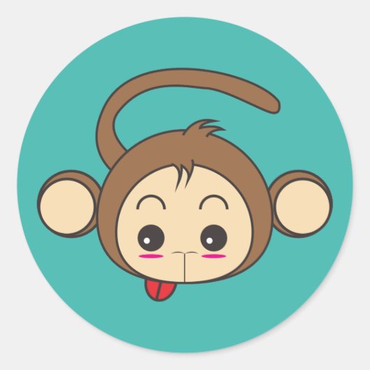 Sticker Rond Illustration du singe de Cute Kawaii (Devant)