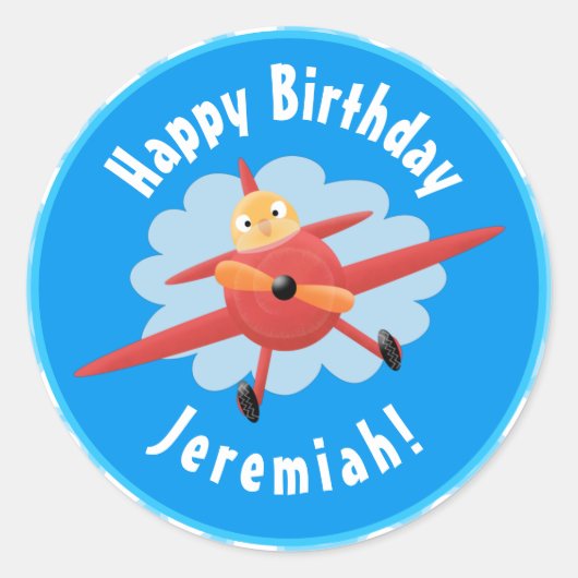 Sticker Rond Illustration d'un avion rouge volant mignon (Devant)