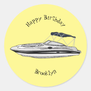 Sticker Rond Illustration d'un bateau à moteur