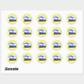 Sticker Rond Illustration d'un bus moderne bleu mignon (Feuille)