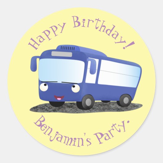 Sticker Rond Illustration d'un bus moderne bleu mignon (Devant)