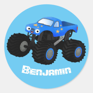 Sticker Rond Illustration d'un camion monstre bleu mou