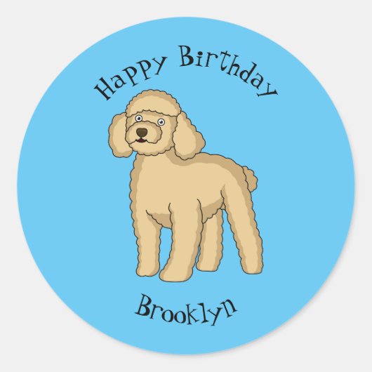 Sticker Rond Illustration d'un caniche brun joyeux (Devant)