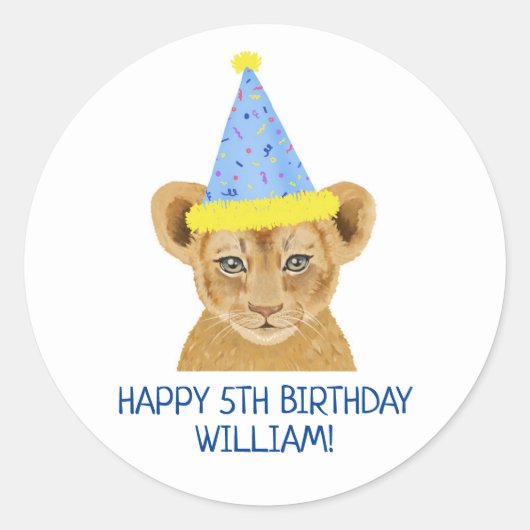 Sticker Rond Illustration d'un joli anniversaire de Lion Cub (Devant)
