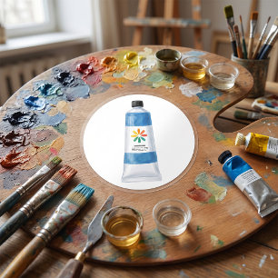 Sticker Rond Illustration d'un tube de peinture bleue aquarelle
