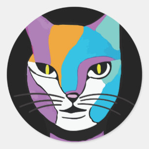 Sticker Rond Illustration d'une femme de chat colorée