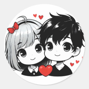 Sticker Rond Illustration d'une histoire d'amour chibi mignonne