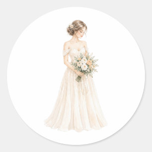 Sticker Rond Illustration élégante de mariée à l'aquarelle