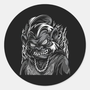 Sticker Rond illustration en noir et blanc en mode bête