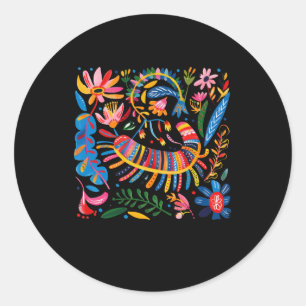Sticker Rond Illustration Florale Abstraite Colorée Avec Vibran