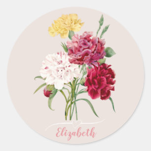 Sticker Rond Illustration florale de la carnation vintage