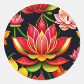 Sticker Rond Illustration florale de lotus rouge (Devant)