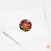 Sticker Rond Illustration florale de lotus rouge (Enveloppe)