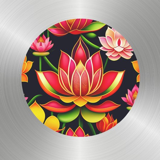 Sticker Rond Illustration florale de lotus rouge
