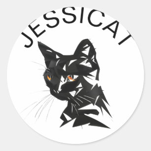 Sticker Rond Illustration géométrique de chat noir