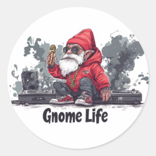 Sticker Rond Illustration Gnome Hip hop - Gnome Life