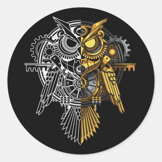 Sticker Rond Illustration Golden Vs White Owl (Devant)