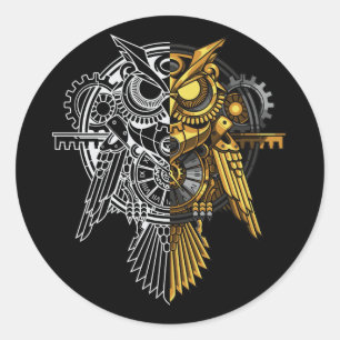 Sticker Rond Illustration Golden Vs White Owl