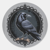Sticker Rond Illustration gothique de corbeau noir (Devant)