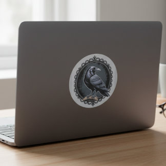Sticker Rond Illustration gothique de corbeau noir