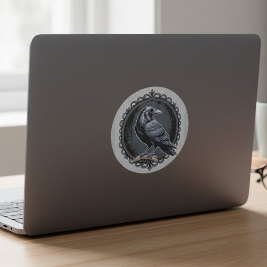 Sticker Rond Illustration gothique de corbeau noir