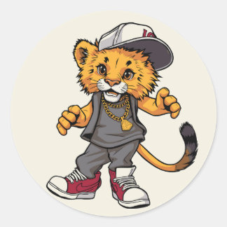 Sticker Rond Illustration Hip-Hop Lion Cub