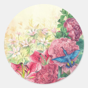 Sticker Rond Illustration Imaginaire floral colibri