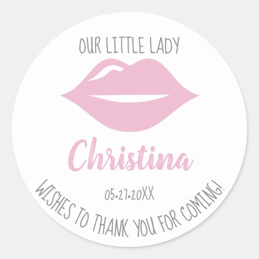 Sticker Rond Illustration Little Lady Lips premier anniversaire (Devant)